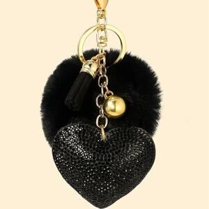 Rhinestone Heart Keychain / Purse charm - Black